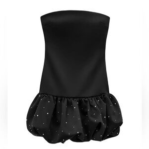 NWT Zara Black Strapless Rhinestone Balloon Mini Dress Women’s Size Medium